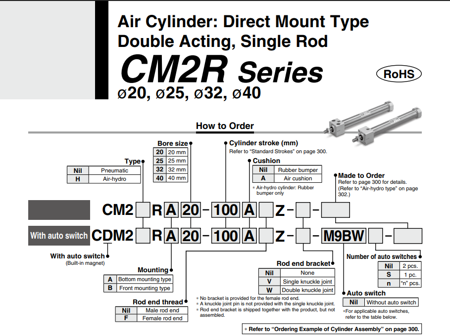 Air Cylinder SMC CDM2RA20-100Z Xi lanh khí nén